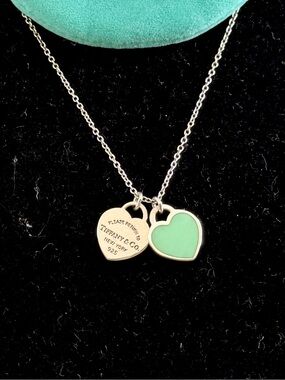 TIFFANY & CO. Sterling Return Tiffany Mini Double Heart Tag Pendant Necklace COA